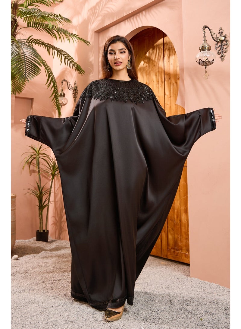 Fashion Sequins Abaya Dubai Batwing Sleeve Loose Kaftan Dresses For Women Gala - Image 5
